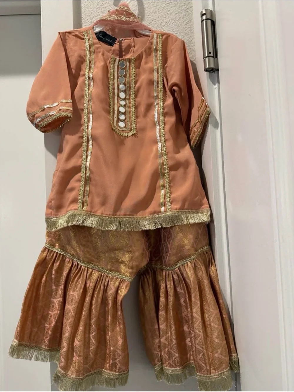 Peach-Gold Toddler Traditional gharara set